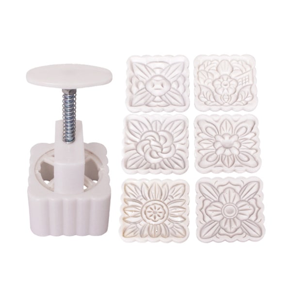 150g Månekageform 6 stk. Firkantede Blomster Stempler Håndpres Månekage Kageform