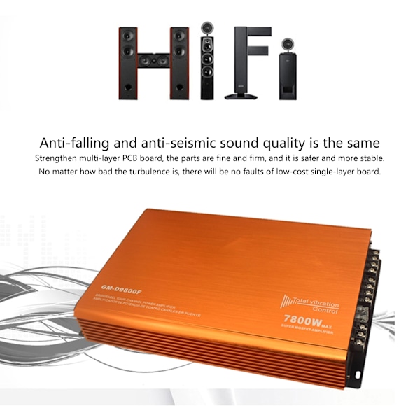 Firekanals bilstereo-forsterker med effektutgang for lydentusiaster