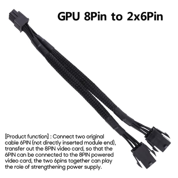 6-bens til 8-bens konverterkabel Fleksibelt og holdbart 18AWG PCIe PCI-E stik