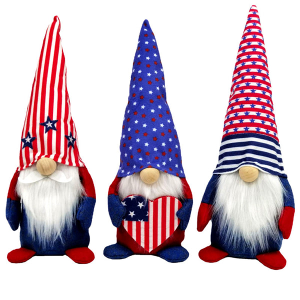 Independence Day Gnome Handgjord plysch Ansiktslös för docka Tomte stående statyett B