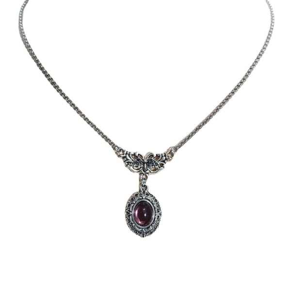 Gothic Vampire-Bat Halsband Lila Kristall Ovalt hänge Spetskant Charm Choker Nyckelbenskedja för kvinnor Eleganta smycken