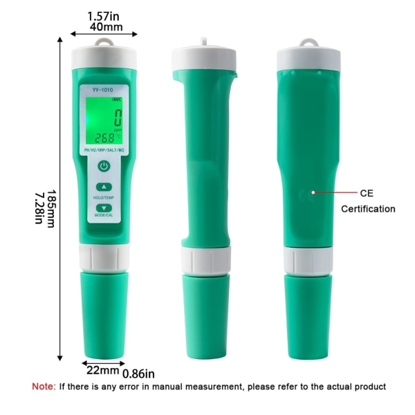 Bärbar TDS Meter Digital Water-Tester 10 i 1 PH/TDS/ORP/fertil/Salthalt/Resistivitet/Temperature Meter Tester Plast