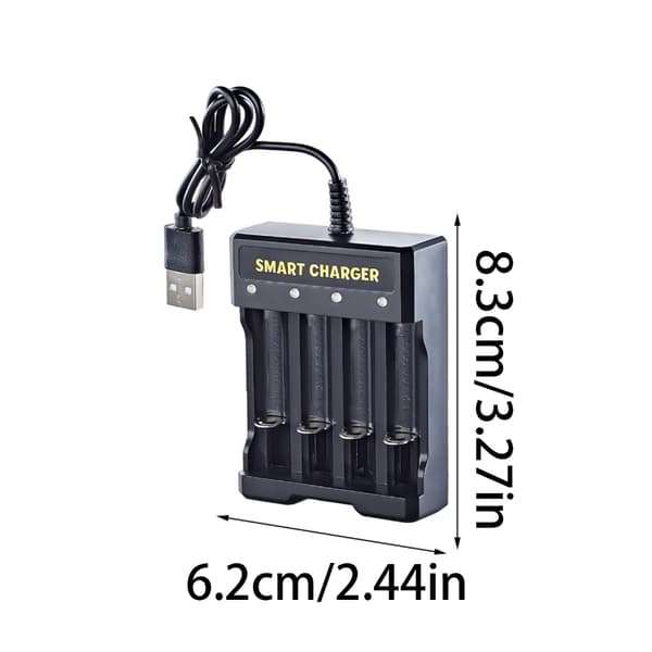 Liten USB 4-spors 1.2V lader for oppladbare AA/AAA-batterier