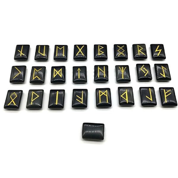 25 st Svarta Obsidian Rune Stones Set med graverad Elder Futhark Alphabet Crystal Meditation Divination Art Witchcraft Black