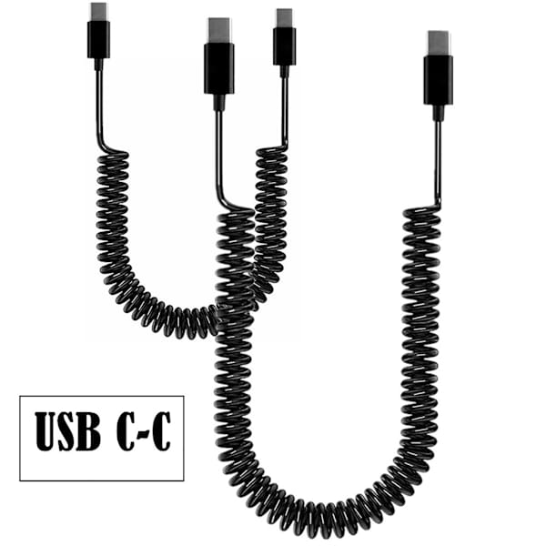 Upprullad USB C till USB C-kabel, fjäder typ C hane till typ C hane laddningssladd för snabb dataöverföring och power 2.68m