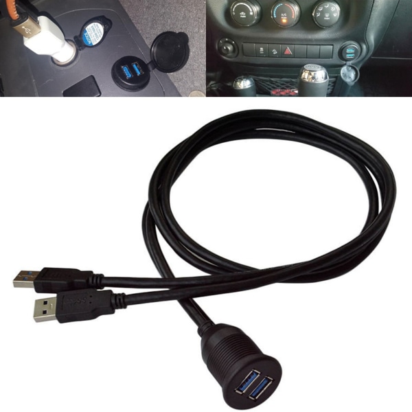 2 portar Dubbel USB 3.0 hane till USB 3.0 hona AUX-sladd infälld bilmonterad förlängningskabel för bil lastbil båt motorcykel