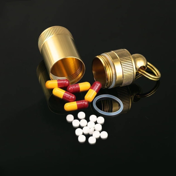 Bärbar medicinhållare Mässing för pillerflaska Vattentät medicinflaska Mini för organizer för utomhuscamping Tr S