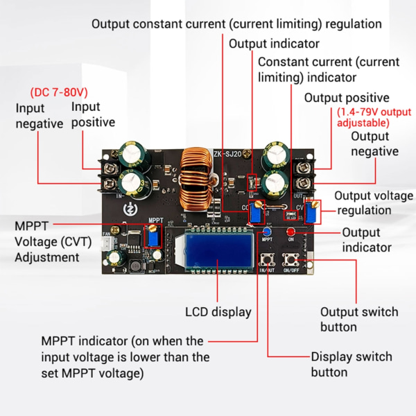 Solarladdning SJ20 300W Synchronous Rectification 20A Automatisk Step Up and Step-down power med display Without display