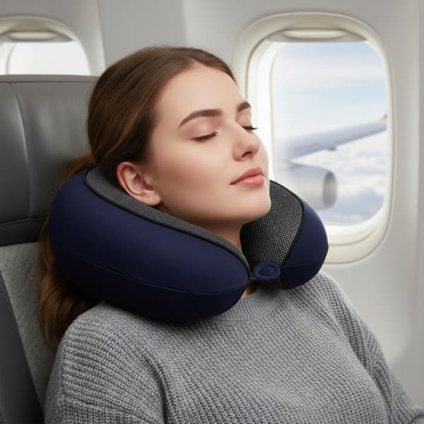 Justerbar Cervikal Støtte Pude Memory Foam Kerne Til Søvn På Fly Black