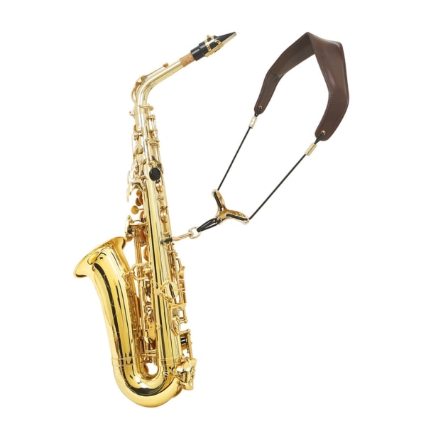 Saxofonhalsrem med justerbar längd Mjuk Sax PU-läder Andningsrem Vadderad Uppgraderad för alt- och tenorsaxofon Black