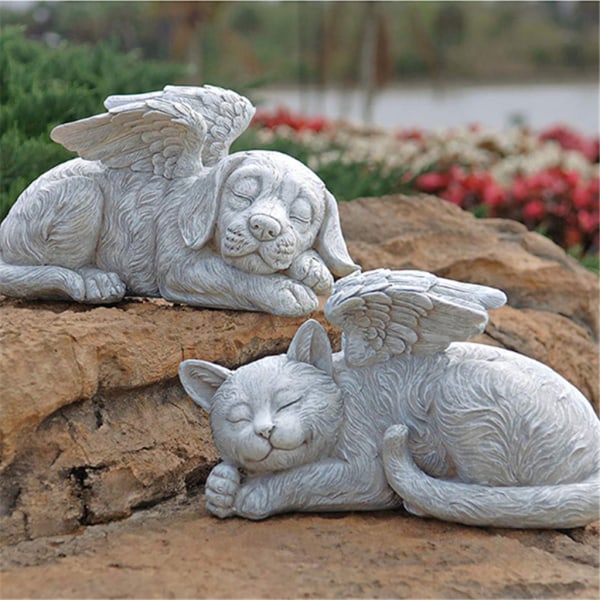 Hund/katter Ängel Pet Memorial Grave Marker Hyllningsstaty Resin Art Hantverk Dekor null - Angel dog