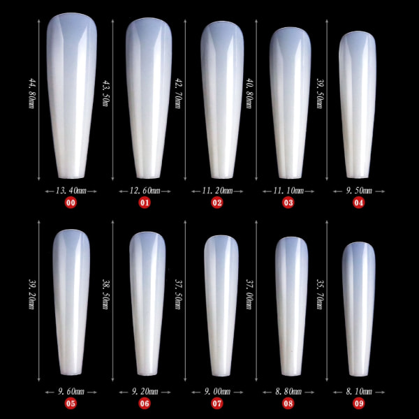 Kista Naglar Långa falska Naglar-Akryl Naglar Kista Form Ballerina Nails Tips 500× Cover Falska Nagel Konstnaglar Natural color
