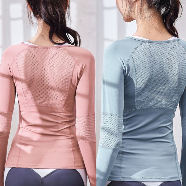 Långärmade sportlöpartröjor för kvinnor med tumhål Fitness T-shirt för träning Gym Träning Yoga Light blue L