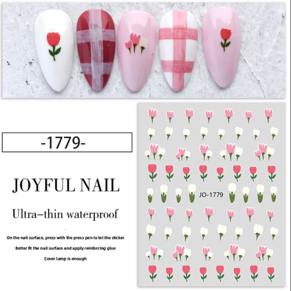 Blommor Nail Art Stickers Dekaler, 3D självhäftande färgglada vårblommor Tulpaner Nageldesign för DIY Nail Art Dekor