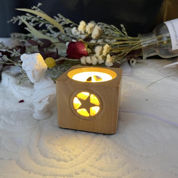 LED Square Wood Light Base USB Crystal Ball Night Lights Base Display Stand A