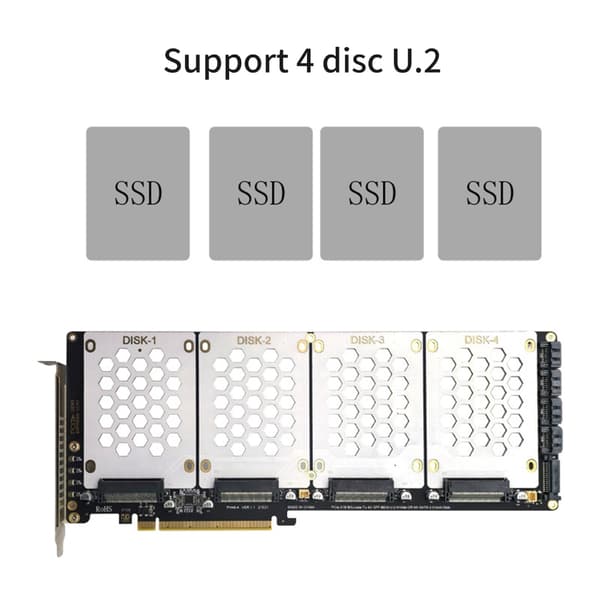 4-ports M.2 SFF8639 NVMe Solid Disk Reader PCIe X16 Internt Utvidelseskort