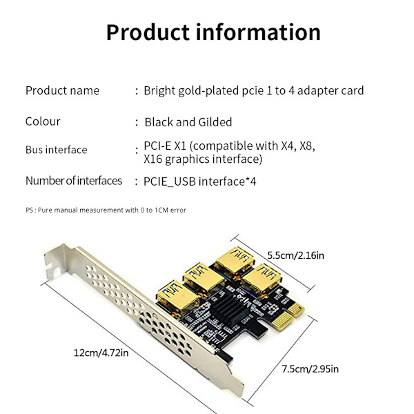 PCI för Express Multiplier Riser Card 16X-platser PCI-E 1 till External 4 USB 3.0 Adapter Multiplikatorkort för Bitcoin Mining