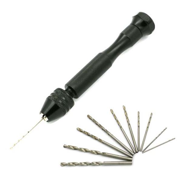 1 set epoxistålstift skruvskruv handborr med 10 borrskär manuell hantverksminiborr för Sharp HSS Micro Mini spiralborr Bi