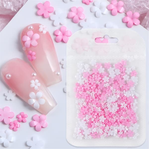 Blomsternaglar Konst Strass Blommande Kronblad Nagelpärlor, 3D Blomsternagelberlock
