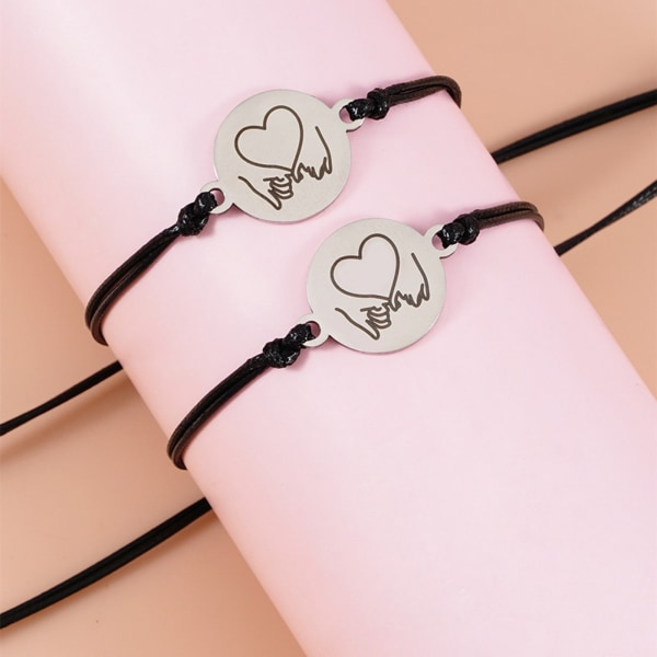 2 st Runda berlockarmband Pinky Promise Armband med kort Par Avstånd Matchande armband Alla hjärtans dag presenter