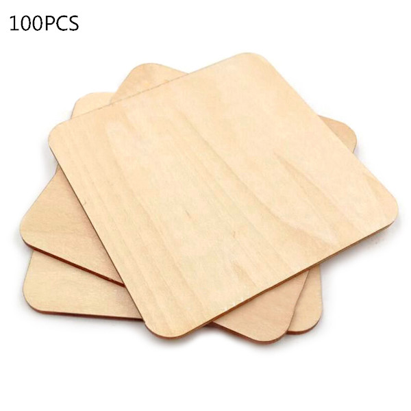 100x Tre Blank Plakett Firkantede Trebiter Tags DIY Håndverk Pyrografi Prosjekter G
