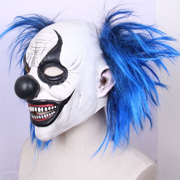 Latex Blått Hår Smilende Klovnemaske Halloween Spøkelseshus Hodeplagg Rekvisitter