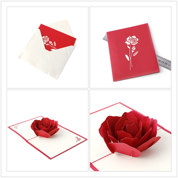 Paper Love Rose Flower 3D för Pop Up-kort Handgjorda gratulationskort för alla hjärtans dag
