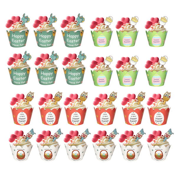 1 Set Påsk Cupcake Toppers Omslag Party Dekorationer Favörer Tårtbakning Dekor