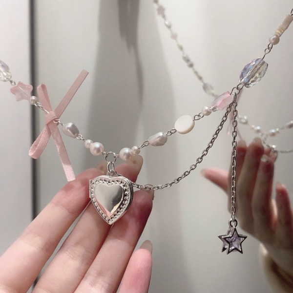 Kärlekshjärta Halsband Nyckelbenskedja Strass Stjärnhängande Halsband För Kvinnor Punk Y2K Estetisk gotiskt modesmycken