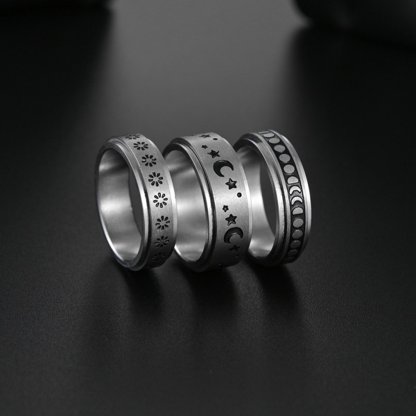 8 delar rostfritt stål fidget ring svängbar ring blommåne Cool ångest ring stress relief bröllopslöfte ring set null - 10