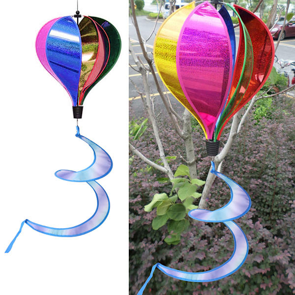 Rainbow Hot Balloon Paljetter Windsock Randig Wind Spinner Utomhusdekor