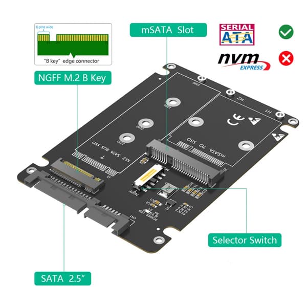 M.2 mSATA Adapter Konvertere M.2 til SATA3.0 6Gps Risers M.2 til 2.5inch Board