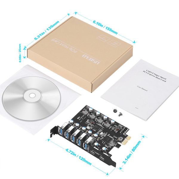 USB 3.0 5-portars navadapter Extern styrenhet för Express Card PCI-E expansionskort med 4-stifts power