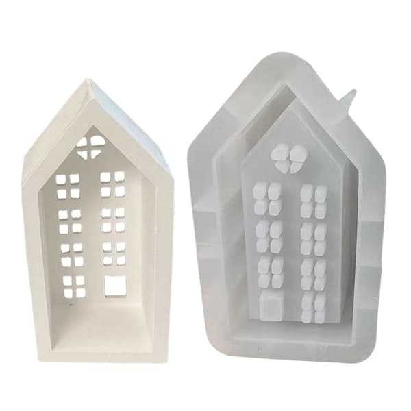3D Hus Lysestake Silikonform DIY Sement Gips Leire Lysestake Resin
