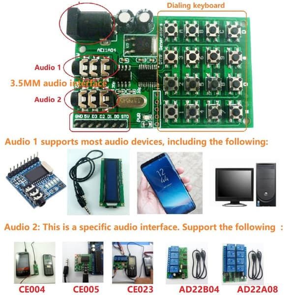 AE11A04 DTMF stemmedekodermodul stemmeinngangsgrensesnitt med LED-indikator