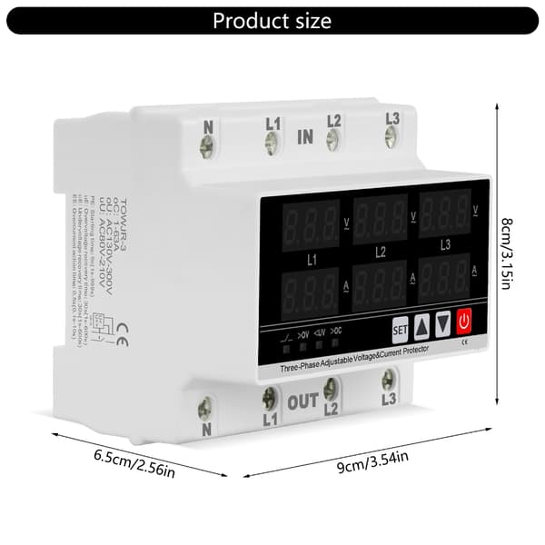 3-fas Din-skena Voltmeter Amperemeter DIN-skena Amperemeter Reläskydd
