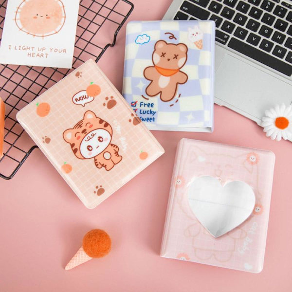 Cartoon Bear Photo Album 3'' 64Pocket Love Heart Hollow Kpop Card Pärm Fotokort ID-hållare Fickor Namnkort Presentbok Blue