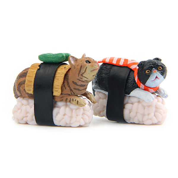 5 st tecknad miniatyr Kawaii Sushi för kattfigur Mini för docka Fairy Garden