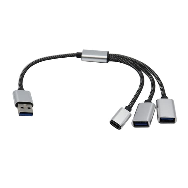 USB 2.0 Strømsplitterkabel, 1 Han til 2 Hun USB og 1 USB C Ladekabel