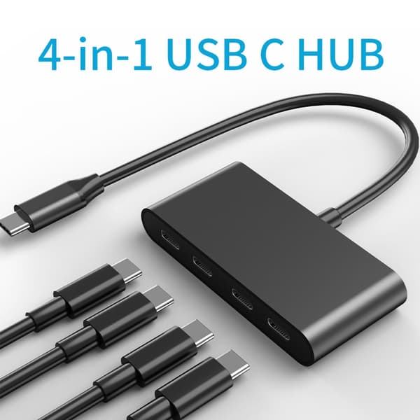 USB C Hubb för Laptop 4 Portar Typ C Splitter Endast Dataöverföring Aluminiumlegering