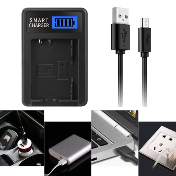 Bärbar EN-EL20 LCD-skärm Enkel laddare Ersättning för 1 AW1 J1 J2 J3 J4 PM006 Kamerabatterier LCD-laddare