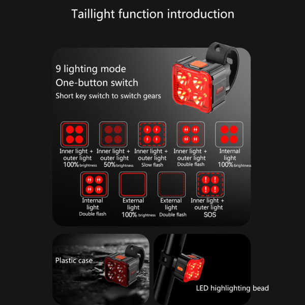 LED Cykelljus Multi-Modes Cykelbakljus Ficklampa Vattentät Cykling Säkerhet Varning Blinkande ljus för cykling White Six bead tail light