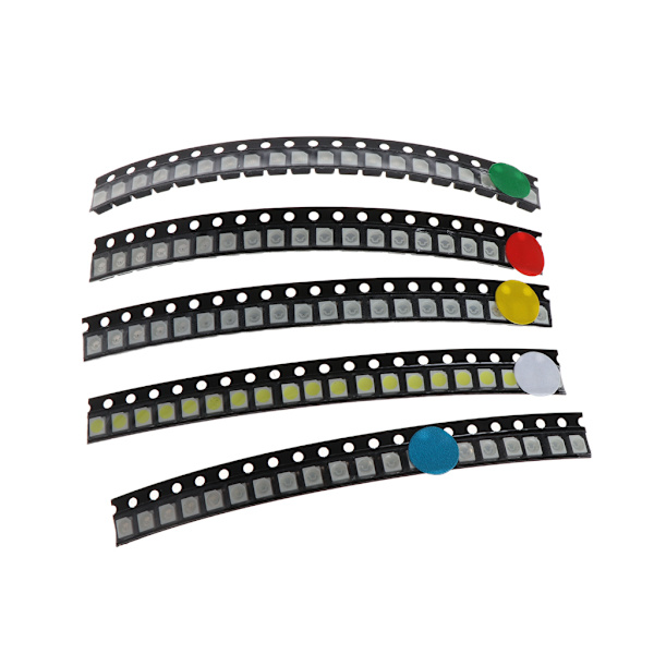 100 stk. 5 farger SMD 3528 1210 LED Lys Rød Grønn Blå Gul Hvit Assortert K