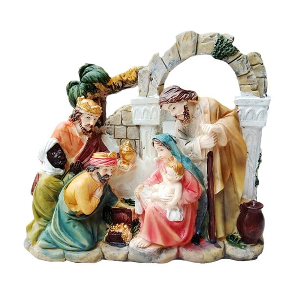Christmas Nativity Figurine Manger Heliga Familjen Staty Resin Skulptur Dekoration