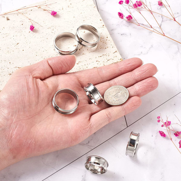 6 st 8mm rostfritt stål räflad fingerring kärna Blank för inläggningsring smycken göra polerad komfort räflad ring Silver