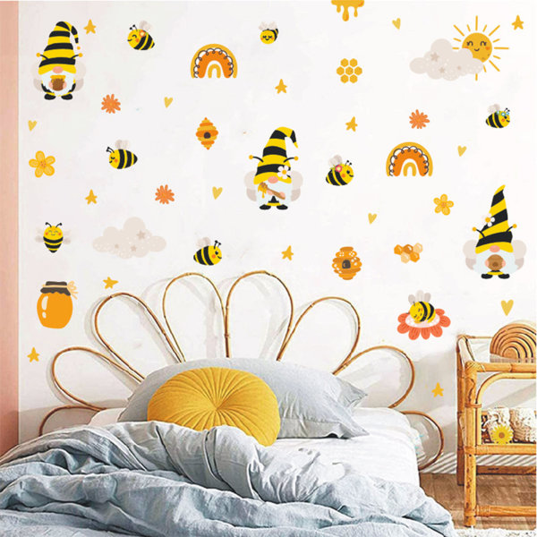 Honey Bumble Bee Gnome Window Clings Glas Väggdekaler Dekaler Dekor för våren