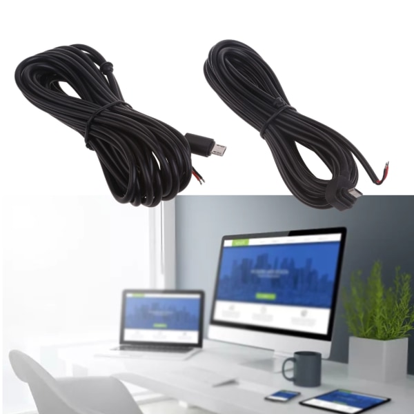 Mikro- USB hane-kontaktkabel 13 fot 5V 3A 22AWG 2 ledningar Power Pigtail-kabel DIY-svart Elbow