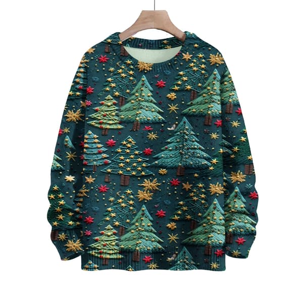 Langærmet julepullover til kvinder 3D-juleprintet pullover sweatshirt Green XXXL