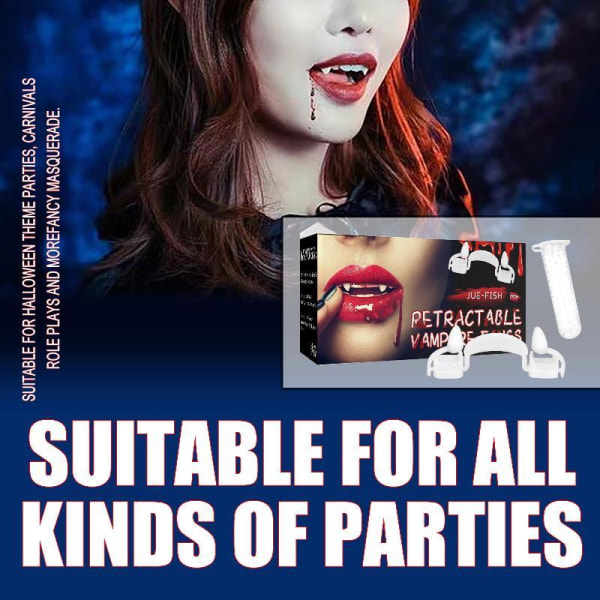 1 Box för vampyrer falska tänder för Halloween-fest Vit skräck löständer rekvisita Maskerad Cosplay Makeup Roliga proteser