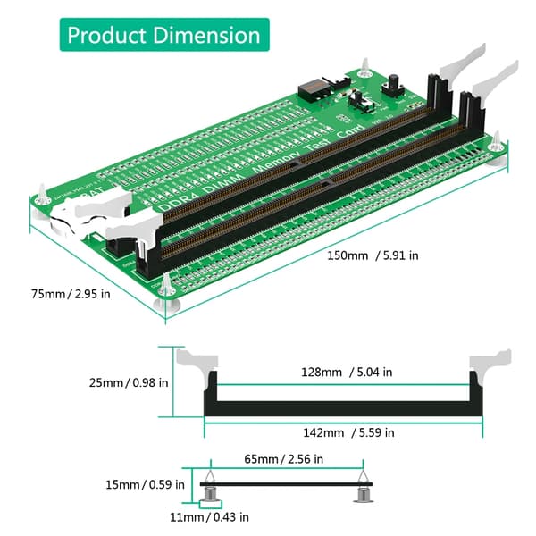 DDR4 DIMM Minnetester med Lange Låser LED-indikator for Stasjonær Datamaskin